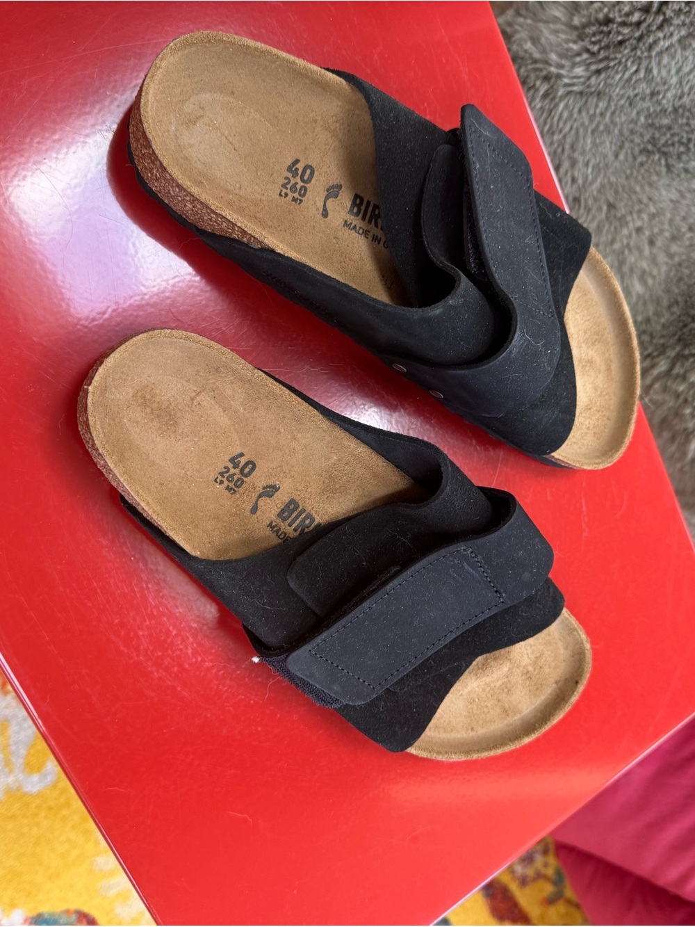 Birkenstock Black Two-Strap Suede Slide Sandals